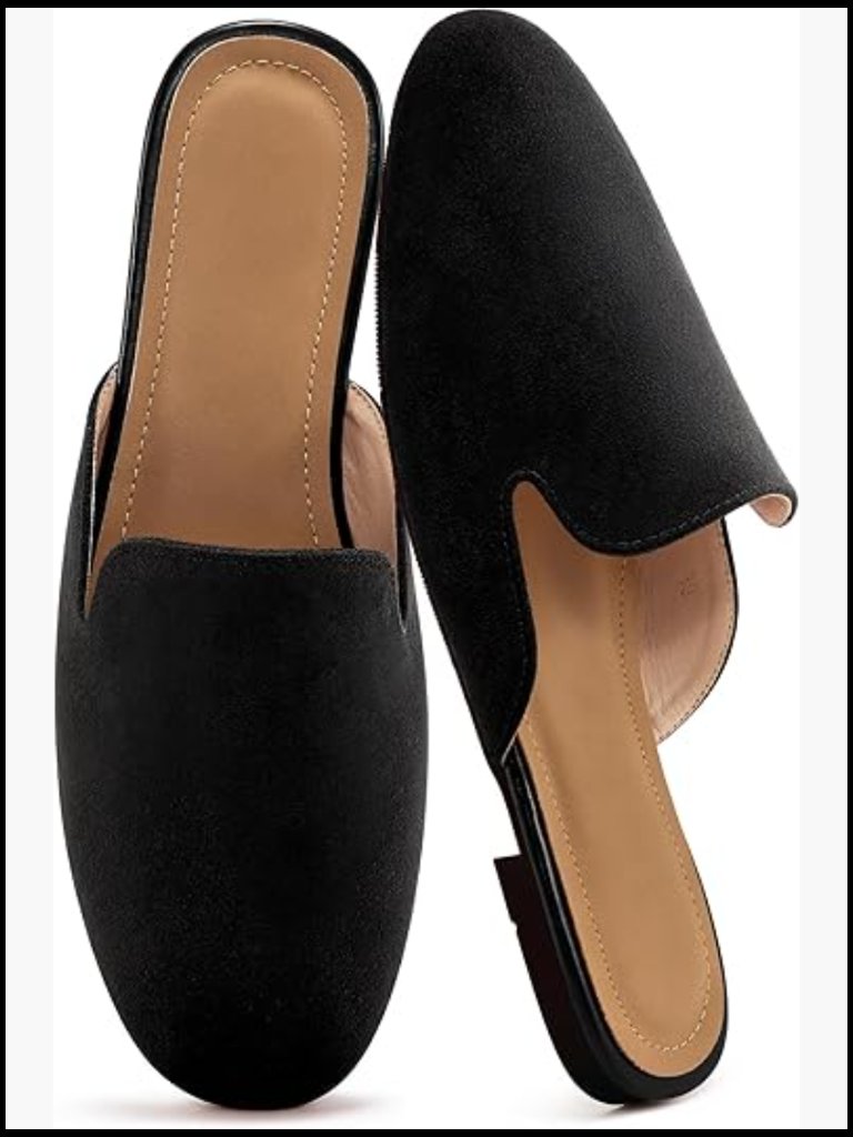 Suede Mules Flats Slip On Casual Work Slides Round Toe Backless Loafers